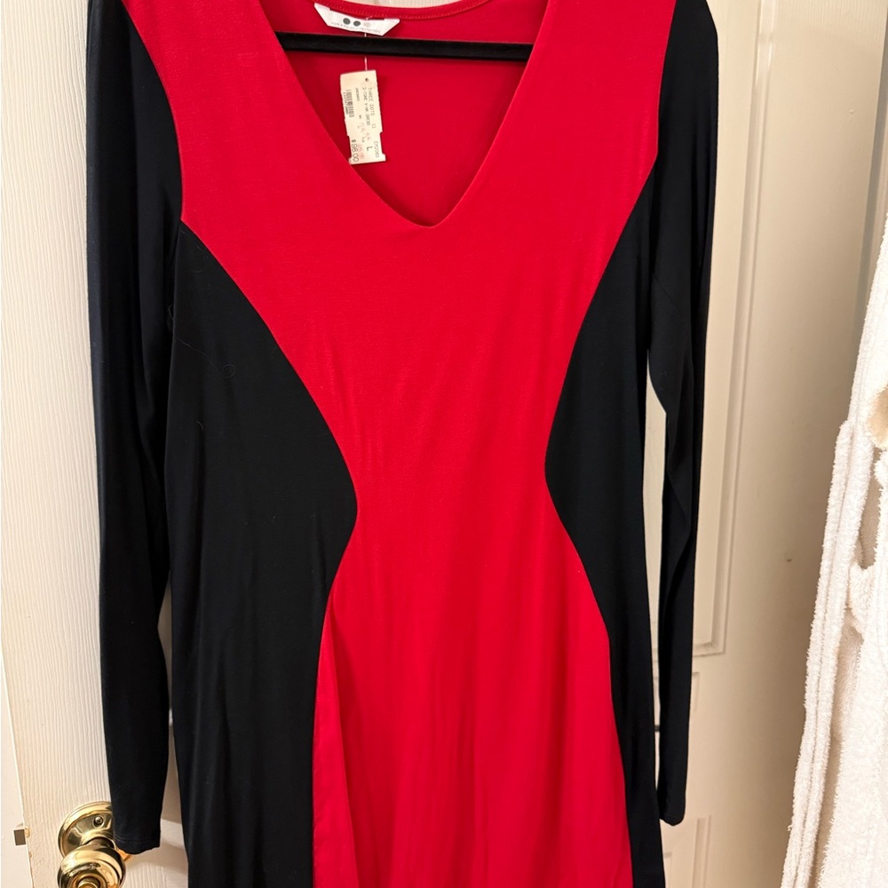 Red and Black Long Sleeve Dress